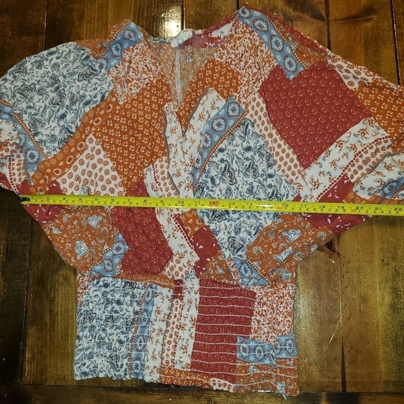 143 Story Patchwork Peasant Top, Elastic Waist, Long Sleeve, S - Picture 7 of 11